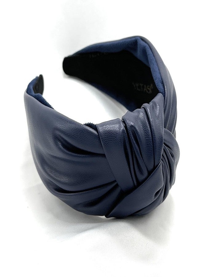 YETASI Chunky 2.5 Inches Knot Top Navy Blue Headbands for Women, Trendy Head bands for Women's Hair Leather Knotted Headband for Women is a Womens Head band Fashion Designer Girl - Image 1